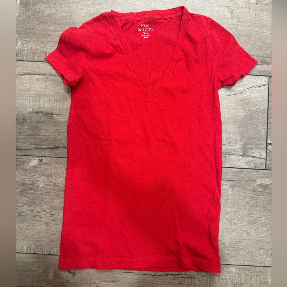 ❤️💕❤️J. Crew Vivid Red Slub Cotton Tee V-Neck Tee